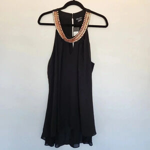 City Chic NWT Statement Necklace Sleeveless Top Black Gold Rhinestones Size L